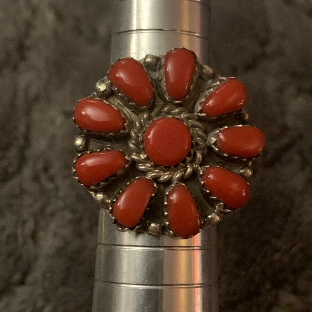 Navajo Red Coral Cluster Ring - Size 7 ~ 4.52 grams